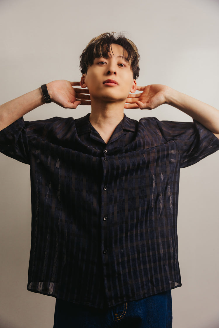 half sleeve shirt(navy check)