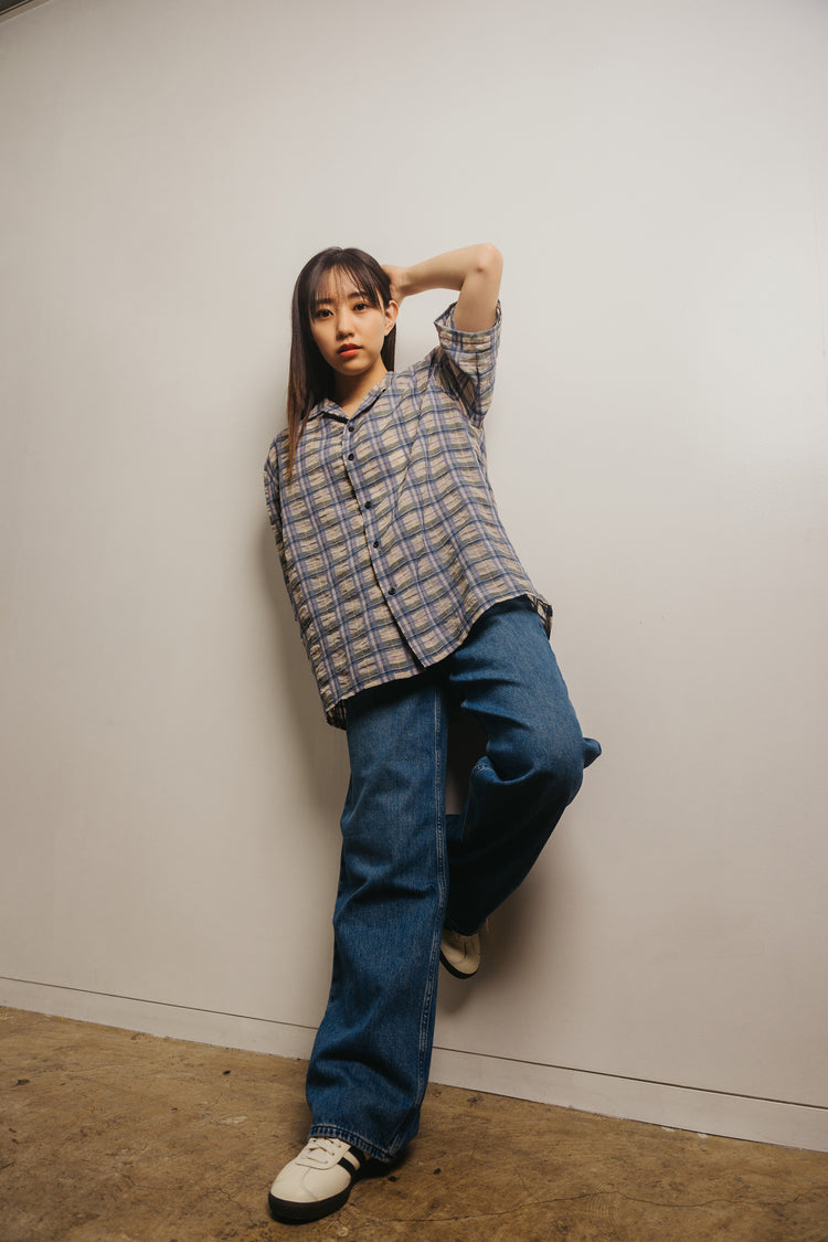 half sleeve shirt(blue check)